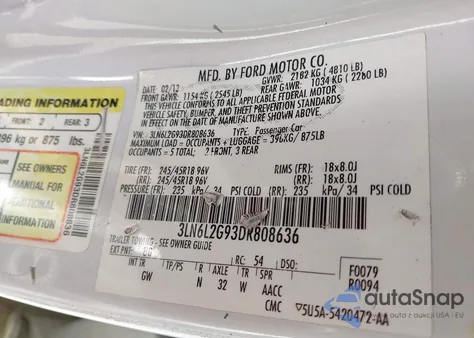 2013 Lincoln Mkz z USA, uszkodzony, nr VIN 3LN6L2G93DR808636